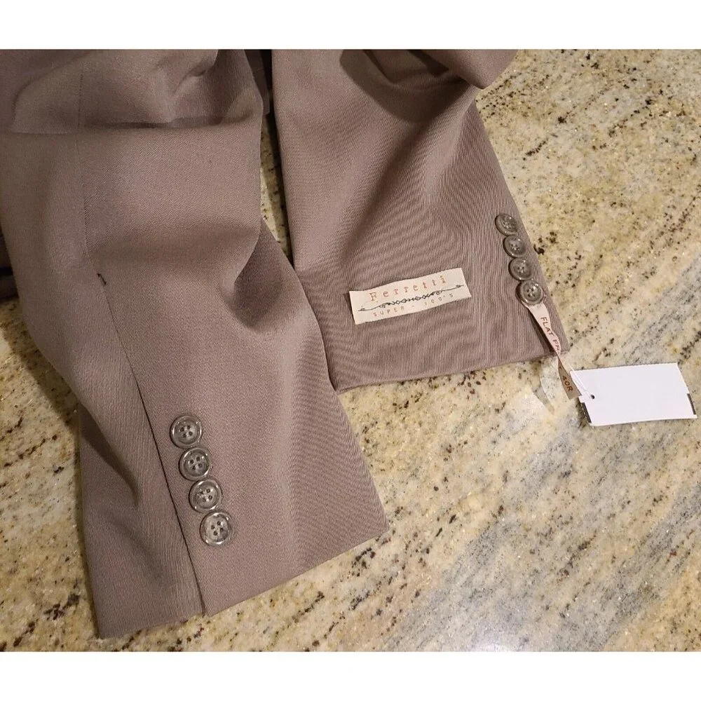 New! Ferretti Uomo Men’s Suit Blazer Tan Wool Size 40R 34W Oxford 100% Wool
